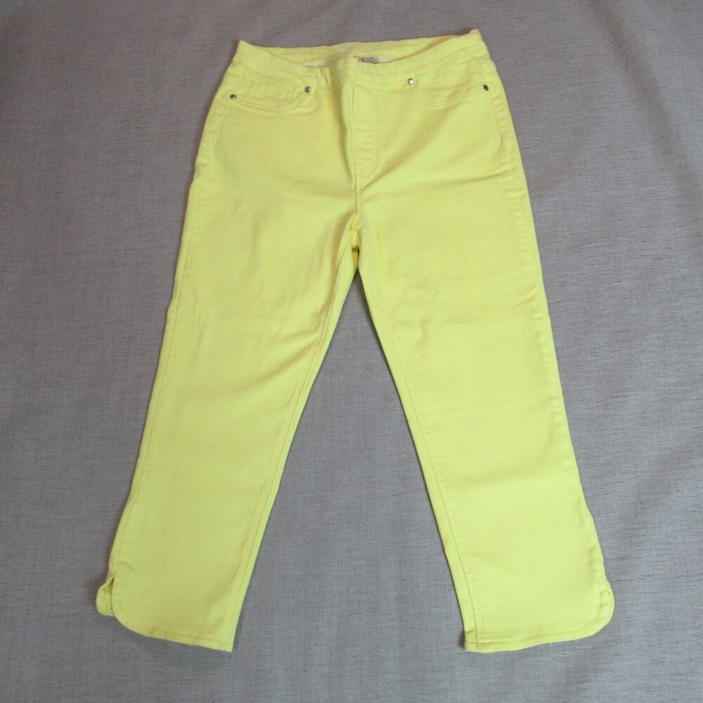 DG2 Jeans Womens Large Butter Yellow High Rise Ankle Denim Preppy Rhinestones